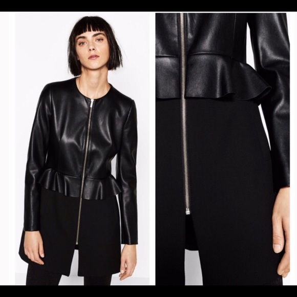 Zara Contrast Leather Effect Frock Coat Small - Picture 4 of 4